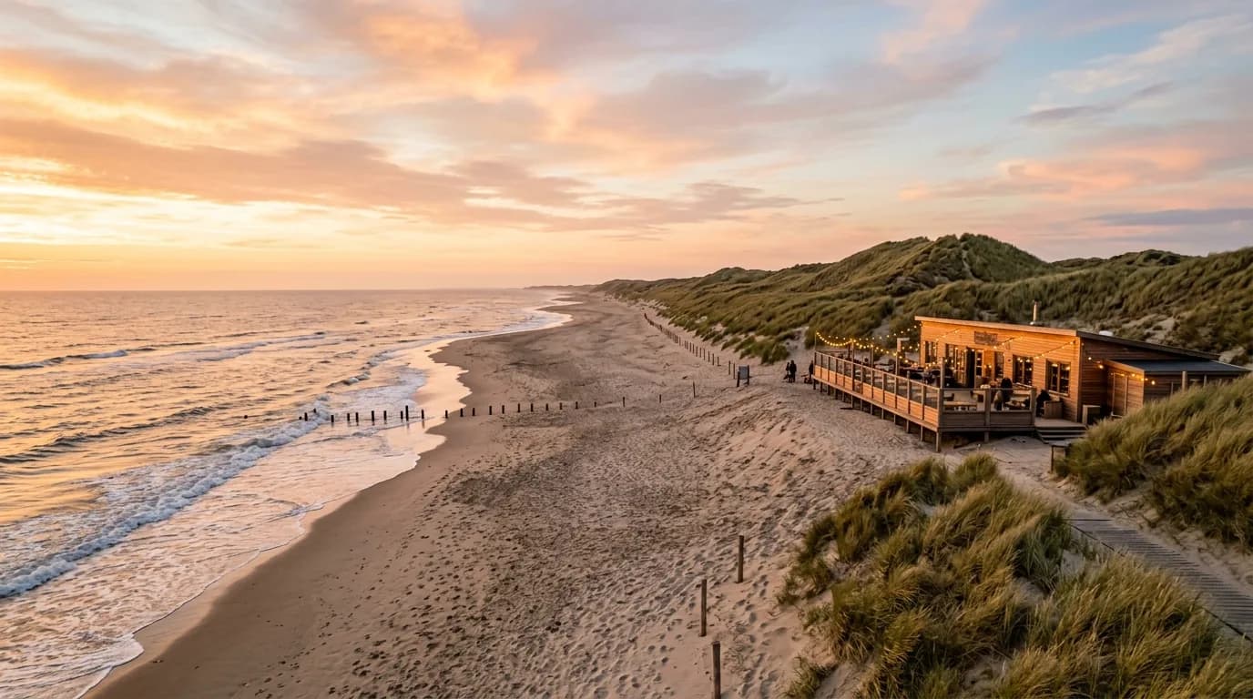 Het strand van Castricum aan Zee bij avondzon