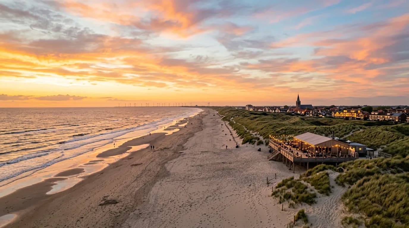 Het strand van Ter Heijde in Westland bij avondzon
