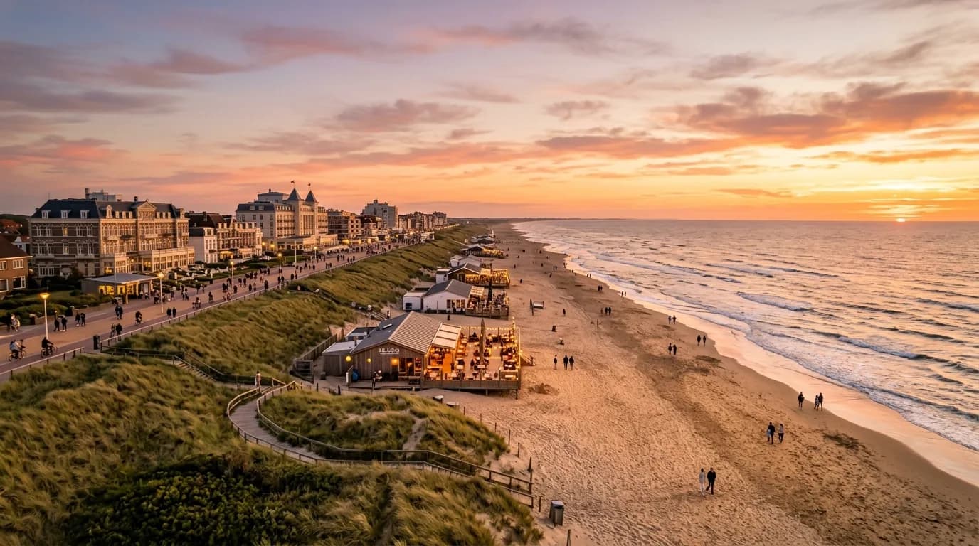 Noordwijk aan Zee strand bij zonsondergang