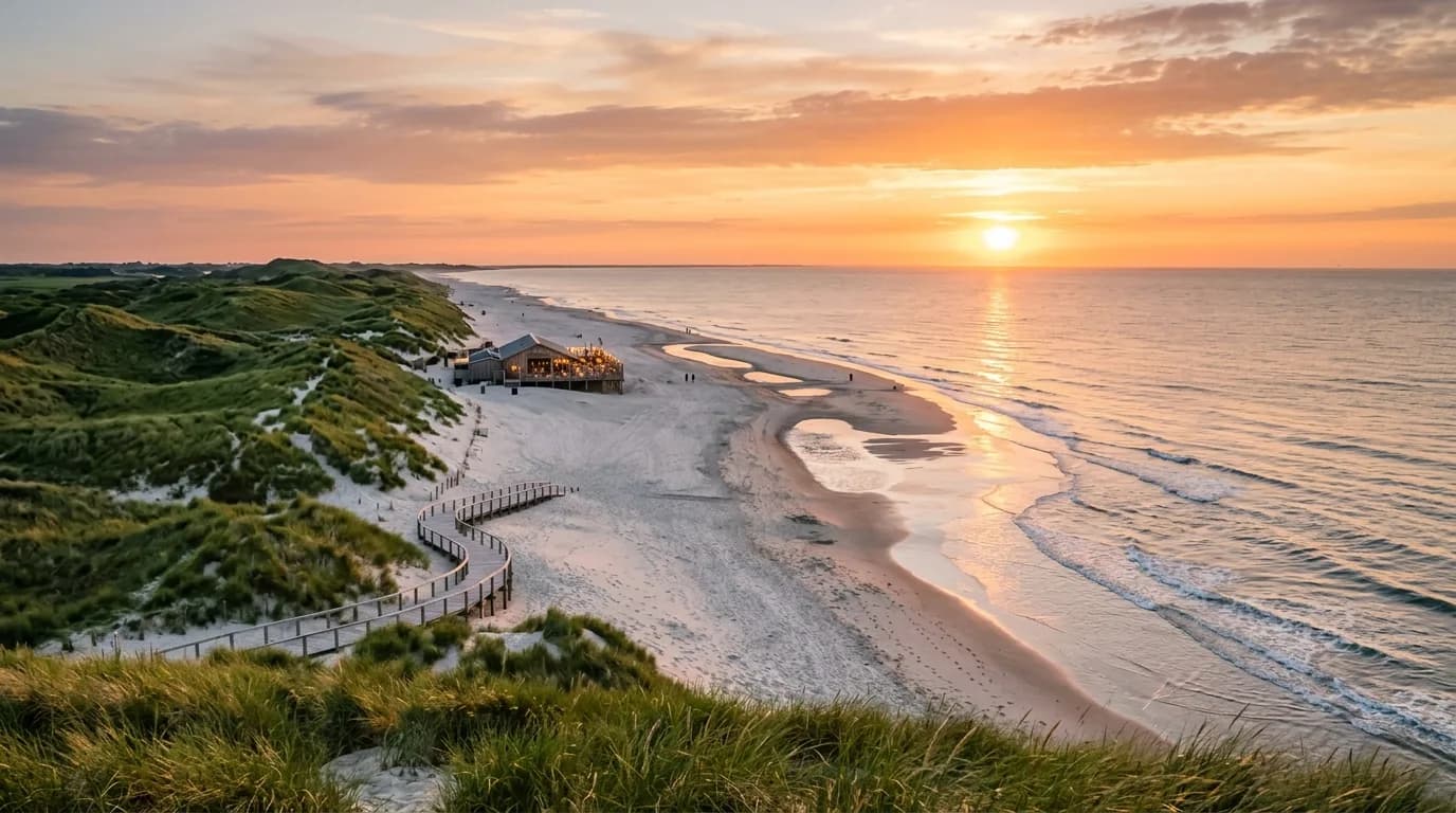 Het strand van Renesse bij avondzon