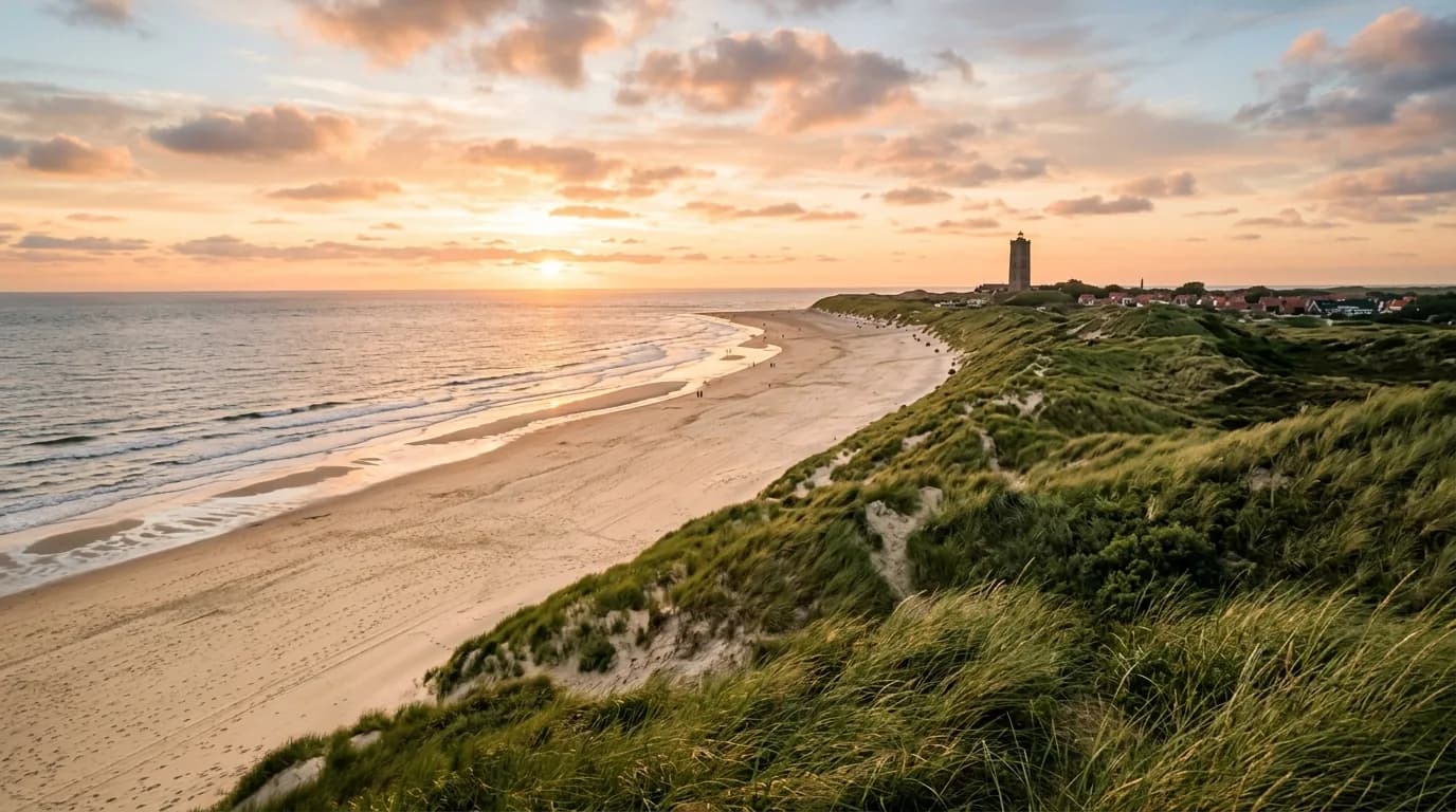 Het strand van Terschelling bij avondzon